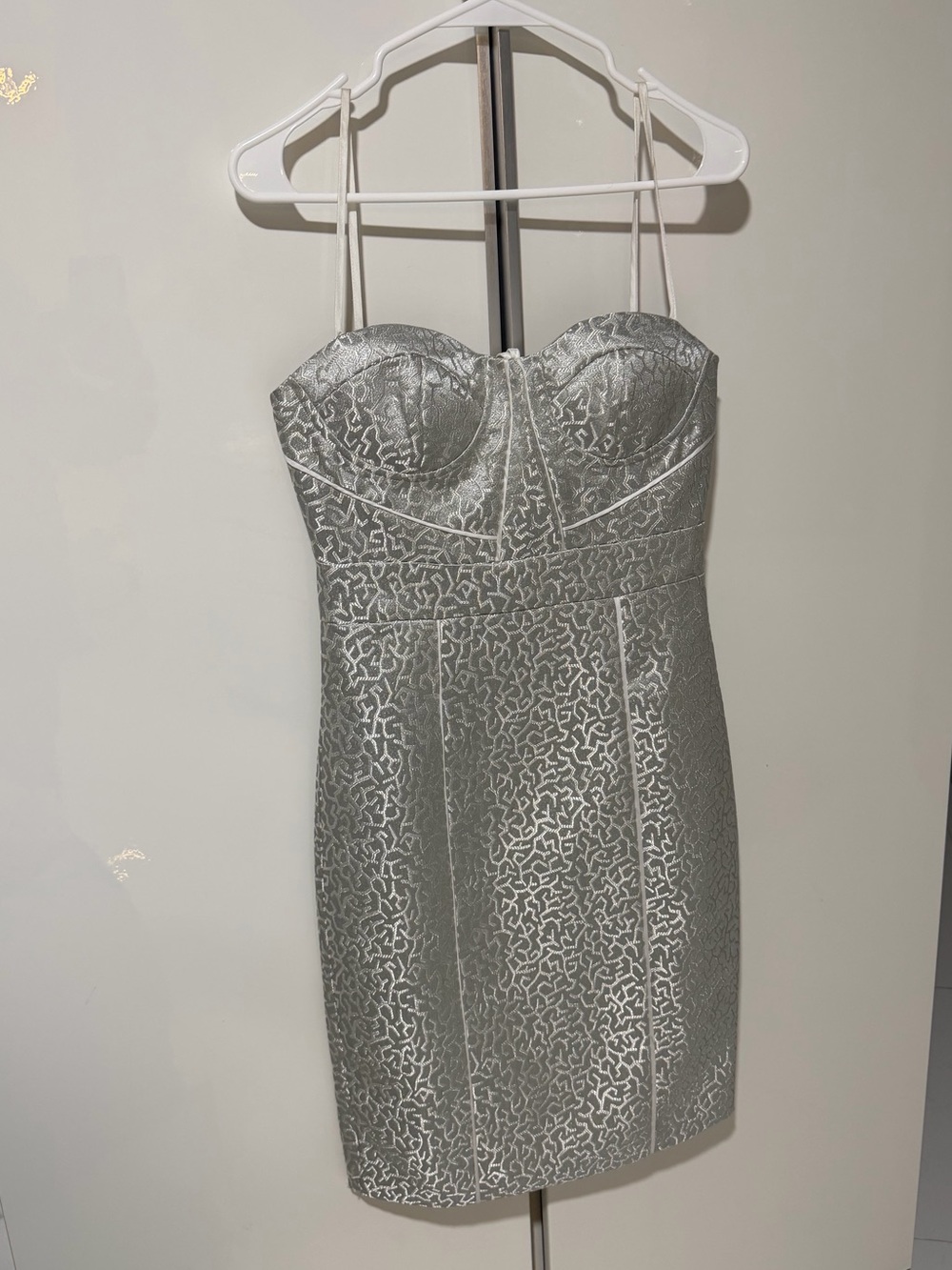 Silver Textured Mini Dress with Spaghetti Straps